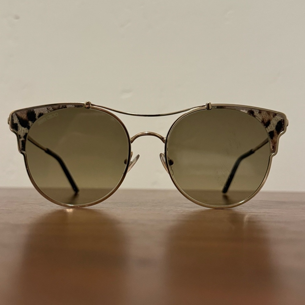 Jimmy Choo Leopard Fur Print Brown Gold Sunglasses